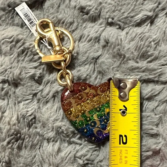 Coach Rainbow Glitter Heart Keychain with Gold Hardware - Picture 8 of 9